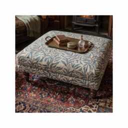 Handmade William Morris Fabric Upholstered Footstool, Coffee Table, Footrest - With Wooden Legs