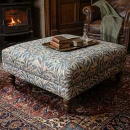 Handmade William Morris Fabric Upholstered Footstool, Coffee Table, Footrest - With Wooden Legs - thumbnail 2