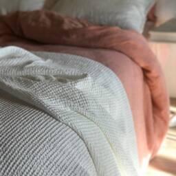 White Blanket, Linen & Cotton Blend Blanket, Voluminous Throw, Natural Coverlet, Daybed Christmas Gift - thumbnail 4
