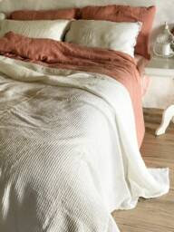 White Blanket, Linen & Cotton Blend Blanket, Voluminous Throw, Natural Coverlet, Daybed Christmas Gift