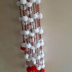 Red & White Pom Beaded Curtain Diwali Christmas Garland - Set Of 8 - thumbnail 4