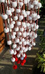 Red & White Pom Beaded Curtain Diwali Christmas Garland - Set Of 8 - thumbnail 1