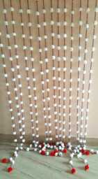Red & White Pom Beaded Curtain Diwali Christmas Garland - Set Of 8 - thumbnail 2