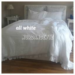 Ruffled Linen Duvet Cover Set - Oatmeal Ivory White, Turkish Farmhouse Bedding