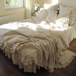 Ruffled Linen Duvet Cover Set - Oatmeal Ivory White, Turkish Farmhouse Bedding - thumbnail 4