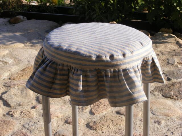Ruffled Linen Stool Seat Cover Round Bar Slipcover - image 1