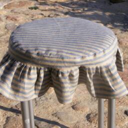 Ruffled Linen Stool Seat Cover Round Bar Slipcover - thumbnail 2