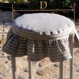 Ruffled Linen Stool Seat Cover Round Bar Slipcover - thumbnail 3
