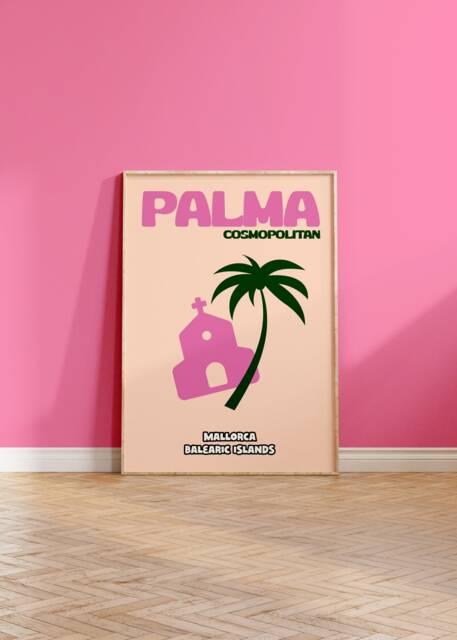 Palma Mallorca Travel Print - Bright Bold Colourful Summer Beach Poster, Holiday Tropical, Trendy Retro Abstract Art, Preppy - image 1