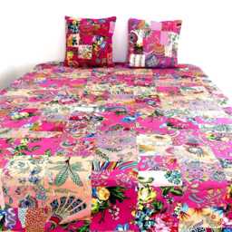 New Duvet Cover To Your Measures With Zipper On 3 Sides For A Very Easy & Effortless Removal. Patchwork Of Pink Fuchsia Cotton - thumbnail 2
