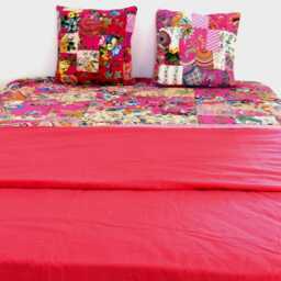 New Duvet Cover To Your Measures With Zipper On 3 Sides For A Very Easy & Effortless Removal. Patchwork Of Pink Fuchsia Cotton - thumbnail 3