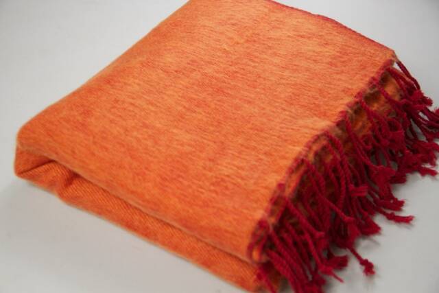 Orange Yak Wool Blanket Handmade Nepal Shawl Wrap - image 1