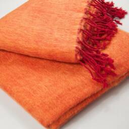 Orange Yak Wool Blanket Handmade Nepal Shawl Wrap - thumbnail 3