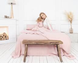 Linen Bedding Cover Set Duvet & 2 Pillow Cases Softened Linen in Light Pink With Zipper Closure, Valentines Day Gift - thumbnail 1
