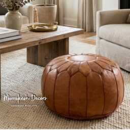 Sumptuous Leather Pouf Seatingelevate Your Space With Timeless Elegance -Luxury -Artisanal Craftsmanship For Discerning Tastes - thumbnail 2