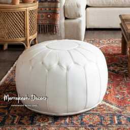 Sumptuous Leather Pouf Seatingelevate Your Space With Timeless Elegance -Luxury -Artisanal Craftsmanship For Discerning Tastes - thumbnail 4