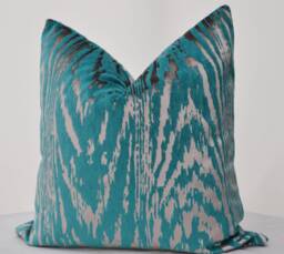 Aqua Velvet Pillow Cover, Green Cover, Patterned Cover, Taupe Cover, Metallic Cover - thumbnail 1