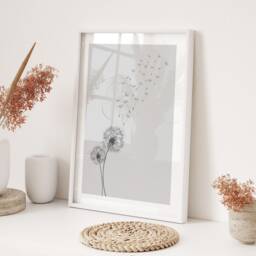 Dandelion Wind Botanical Wall Art Print Grey Minimalist Illustration Modern Nature Inspired Home Decor Gift For Bedroom Office Living Room - thumbnail 3