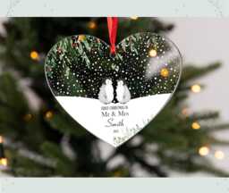 Personalised Bauble Heart Penguin Mr & Mrs First Christmas Married -Christmas Decoration Gift Ornament