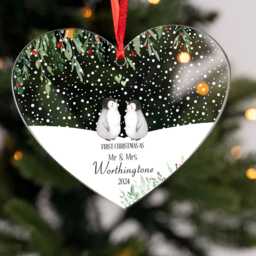 Personalised Bauble Heart Penguin Mr & Mrs First Christmas Married -Christmas Decoration Gift Ornament - thumbnail 2