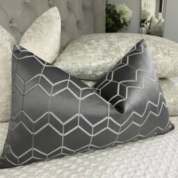 Geometric Steel Grey Cushion Cover, Modern Lumbar Pillow Cover For Sofa Or Bed, Double Sided Geometric Design - Filmore