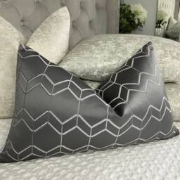 Geometric Steel Grey Cushion Cover, Modern Lumbar Pillow Cover For Sofa Or Bed, Double Sided Geometric Design - Filmore - thumbnail 4