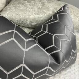 Geometric Steel Grey Cushion Cover, Modern Lumbar Pillow Cover For Sofa Or Bed, Double Sided Geometric Design - Filmore - thumbnail 3