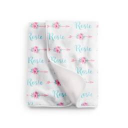 Personalized Aqua Pink Arrow Floral Girl Baby Blanket in Fleece, Minky. Receiving Swaddle Personalized Custom - thumbnail 1