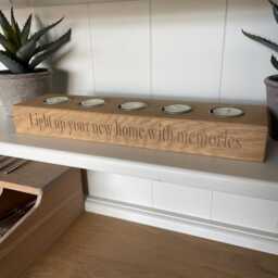 Personalised Engraved Oak Tea Light Holder 5 Candles, Great For Wedding, New Home, Housewarming, Decorative Gifts, Candle Holder. Wooden - thumbnail 4