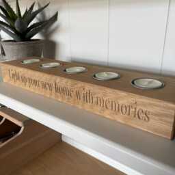 Personalised Engraved Oak Tea Light Holder 5 Candles, Great For Wedding, New Home, Housewarming, Decorative Gifts, Candle Holder. Wooden - thumbnail 2
