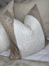 Elegant Champagne - Ivory Striped Antelope Fabric Cushion Cover - Luxury Euro Sham For Sofa & Bed Decor - thumbnail 1