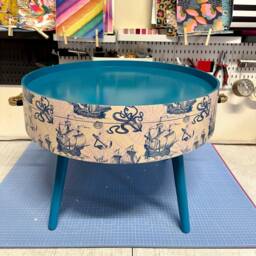 Round Coffee Table , Nautical Sea Design, Blue, Teal & Cream. Boat Decor. Table, Lift Off Top With Storage . End Lounge - thumbnail 3
