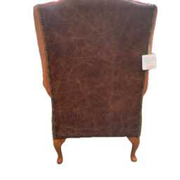Jester Patchwork Italian Leather Queen Anne Fireside Chair, Handmade Wingback Armchair Uk, Colourful Statement Chair - thumbnail 3