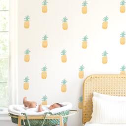 Pineapple Toss - Yellow Fabric Wall Decal Tropical Mej