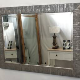 Blanca Modern Carved Design Wood Frame Grey Colour Wall Mirror Bevelled Edge Glass Hand Finished Rectangular Made in UK - thumbnail 3