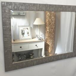 Blanca Modern Carved Design Wood Frame Grey Colour Wall Mirror Bevelled Edge Glass Hand Finished Rectangular Made in UK - thumbnail 2