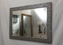 Blanca Modern Carved Design Wood Frame Grey Colour Wall Mirror Bevelled Edge Glass Hand Finished Rectangular Made in UK - thumbnail 1