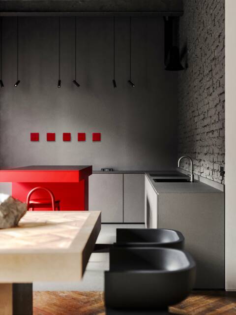 Monochrome Relief Concrete Wall Art, Wabi Sabi Plaster - Stratum Red - image 1