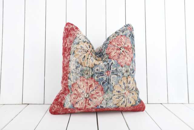 Vintage Turkish Kilim Pillow Cover, Bohemian Decor - 16x16 - image 1