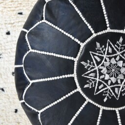 Moroccan Leather Pouffe - Handmade Delivered Stuffed Ottoman, Footstool, Floor Cushion, Leather Pouf - Dark Blue - thumbnail 4