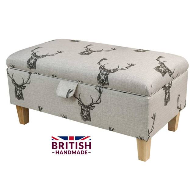 Storage Footstool Ottoman Pouffe Blanket Toy Box in A Stag Deer Cotton Upholstered Fabric - image 1