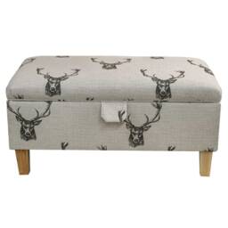 Storage Footstool Ottoman Pouffe Blanket Toy Box in A Stag Deer Cotton Upholstered Fabric - thumbnail 3