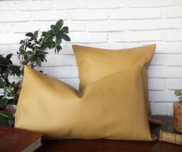 Mustard Faux Leather Pillow Cover Scandinavian Home Decor - 14''x36''