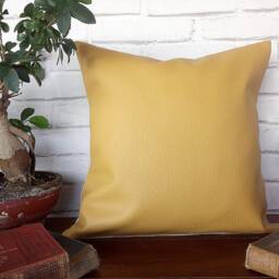 Mustard Faux Leather Pillow Cover Scandinavian Home Decor - 14''x36'' - thumbnail 2
