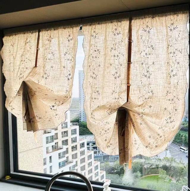 Vintage Embroidered Tie Up Valance Farmhouse Floral Sheer Curtain - image 1