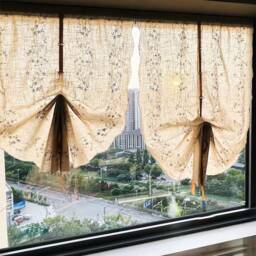 Vintage Embroidered Tie Up Valance Farmhouse Floral Sheer Curtain - thumbnail 2