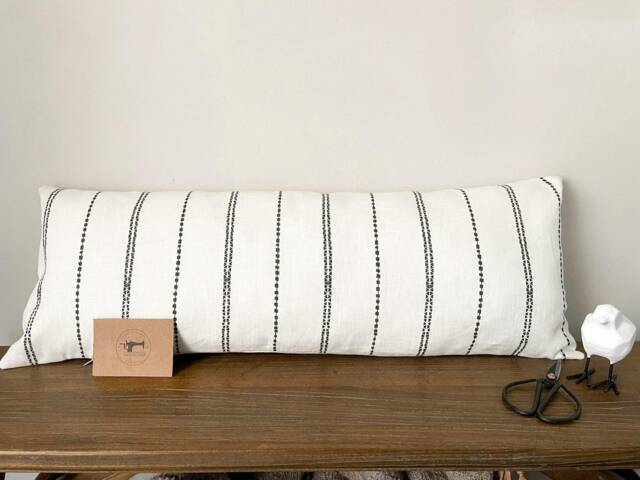 Erin - Charcoal Pattern Lumbar Monochrome Linen Modern Farmhouse Cushion Covers - image 1