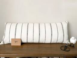 Erin - Charcoal Pattern Lumbar Monochrome Linen Modern Farmhouse Cushion Covers - thumbnail 1