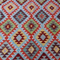 7x10 Blue Afghan Kilim Rug Diamond Shape Geometric Rug, Natural Dyes Wool Handmade Flatweave Bohemian Boho Carpet, Living Room - thumbnail 3