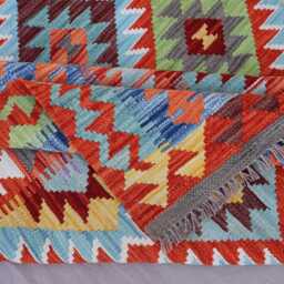 7x10 Blue Afghan Kilim Rug Diamond Shape Geometric Rug, Natural Dyes Wool Handmade Flatweave Bohemian Boho Carpet, Living Room - thumbnail 4